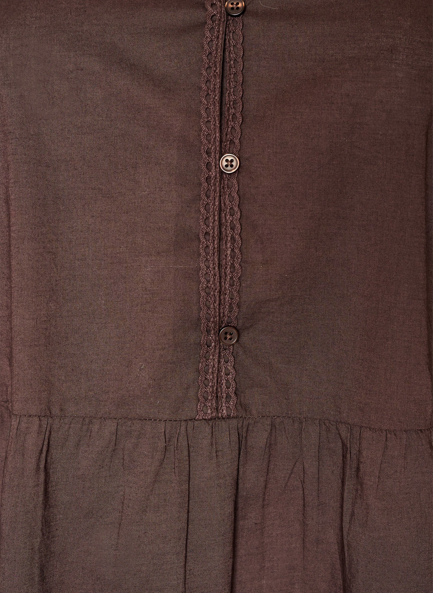 ZizziKatoenen tuniek met V-hals en crochet detail, Bruin, Packshot image number 2