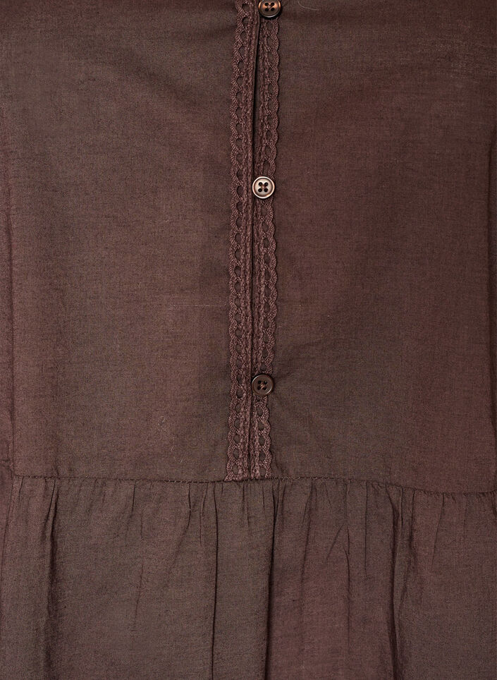 Katoenen tuniek met V-hals en crochet detail, Bruin, Packshot image number 2