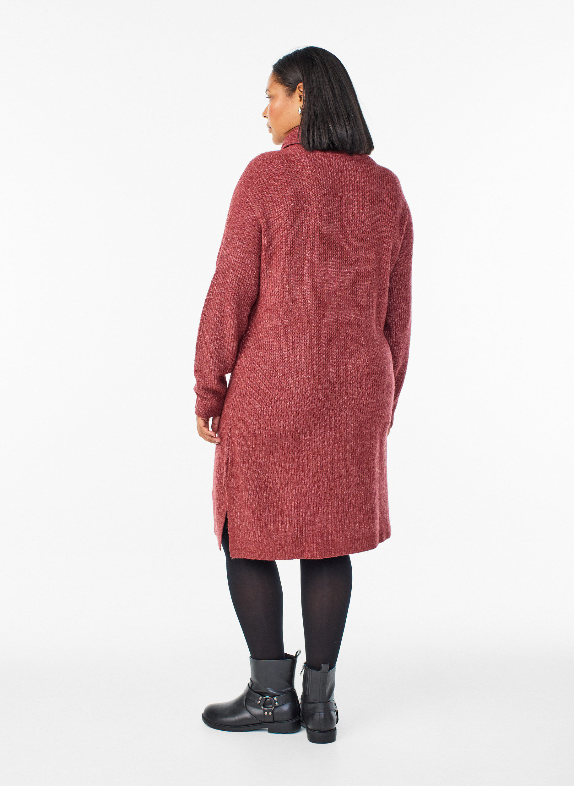 ZizziGebreide jurk met col, Rood, Model image number 1