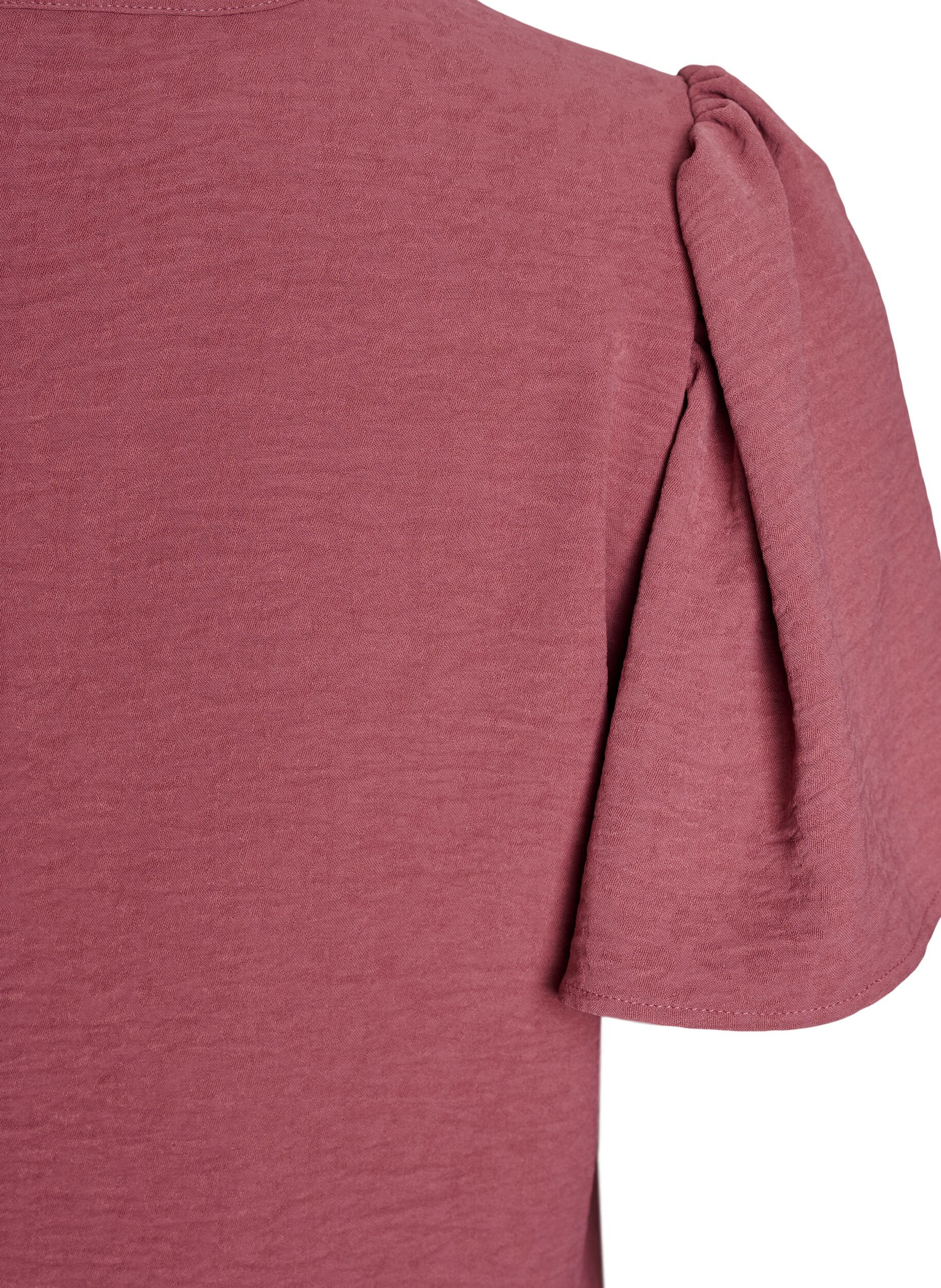Zizzi Blouse met korte mouwen met ruches en V-hals, Rood, Packshot image number 3