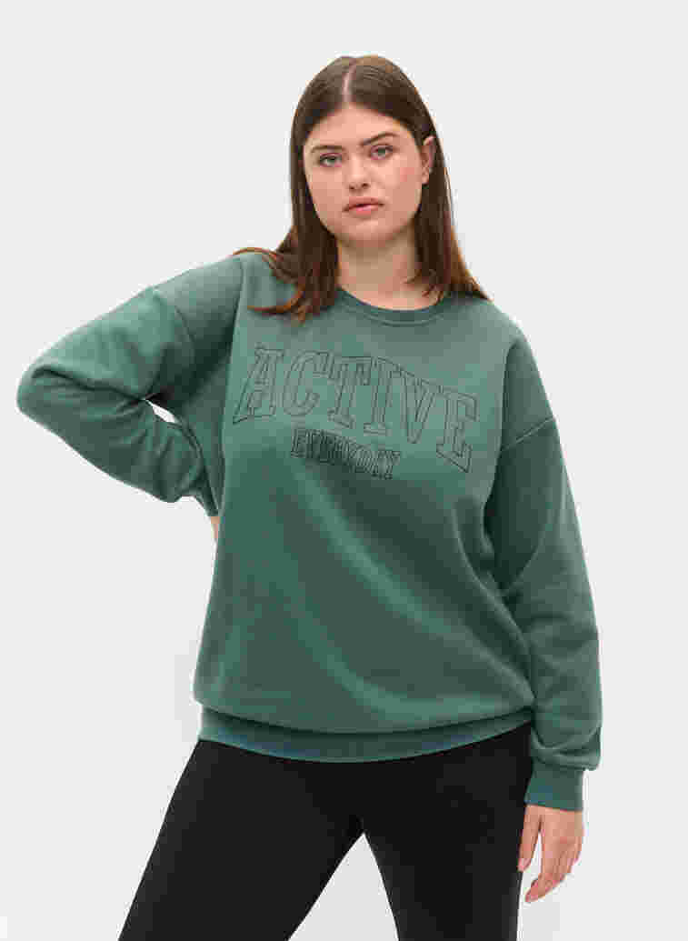 Sweatshirt met sportieve print, Dark Forest, Model image number 0