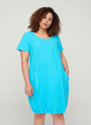 Katoenen jurk met korte mouwen, River Blue, Model image number 0