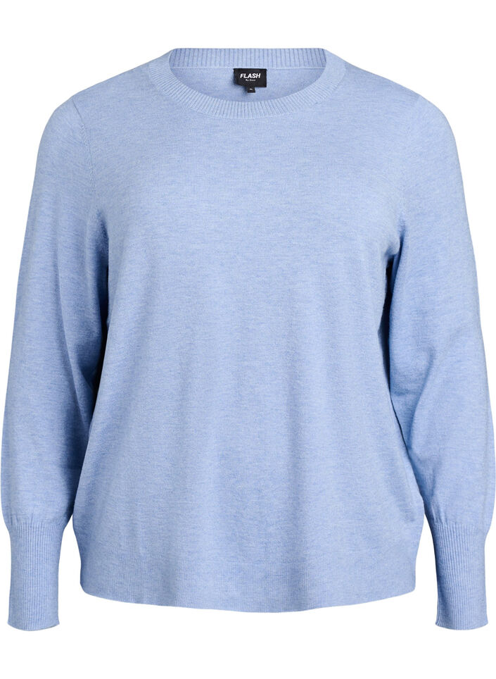 Gebreide blouse met ronde hals, Blauw, Packshot image number 0