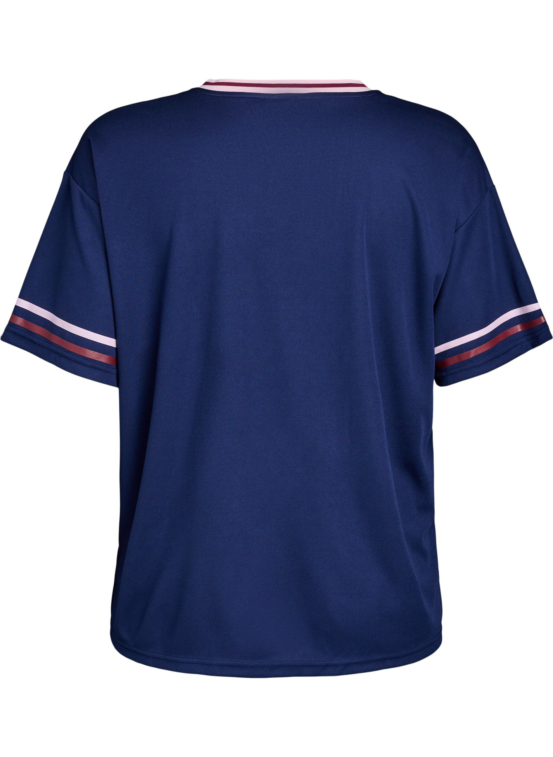 Zizzi Sportief T-shirt met strepen en tekstmotief, Blauw, Packshot image number 1