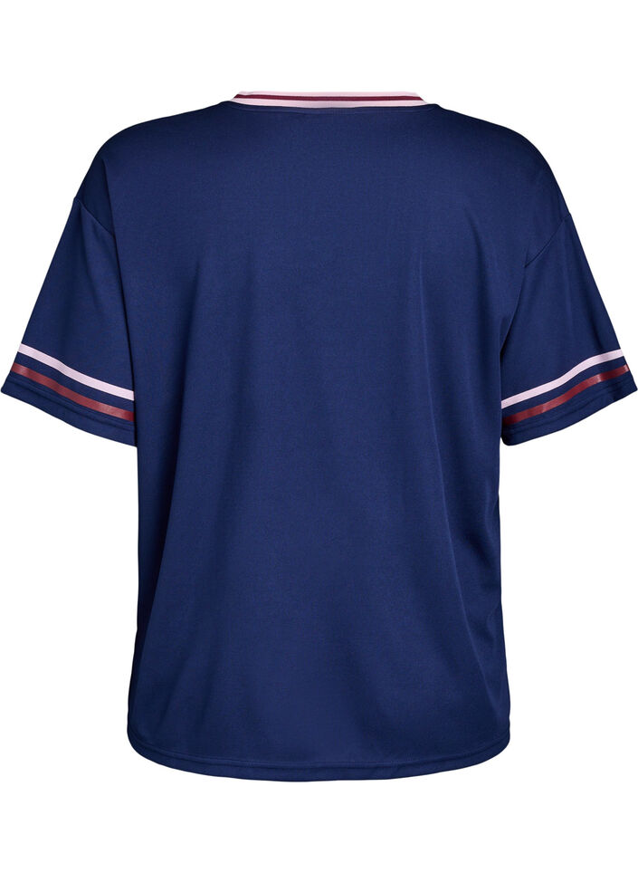 Sportief T-shirt met strepen en tekstmotief, Blauw, Packshot image number 1