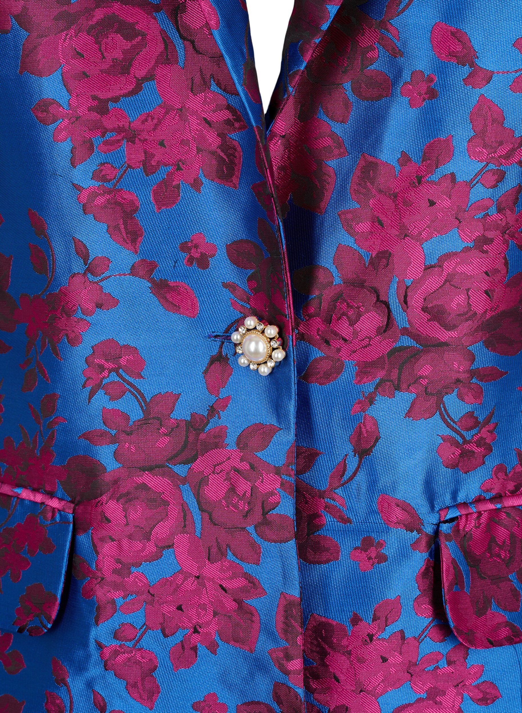 Zizzi Blazer met bloemmotief en parelknoop, Blue Quartz Jaquard, Packshot image number 2