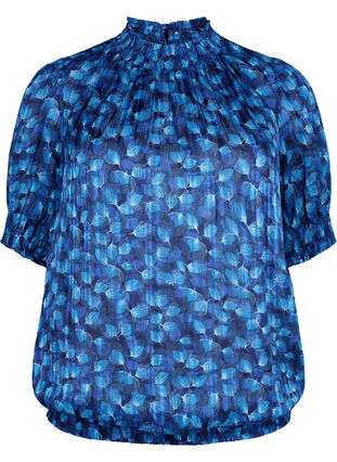  Smock-blouse met korte mouwen en print, Navy Blazer Leaf AOP, Packshot image number 0