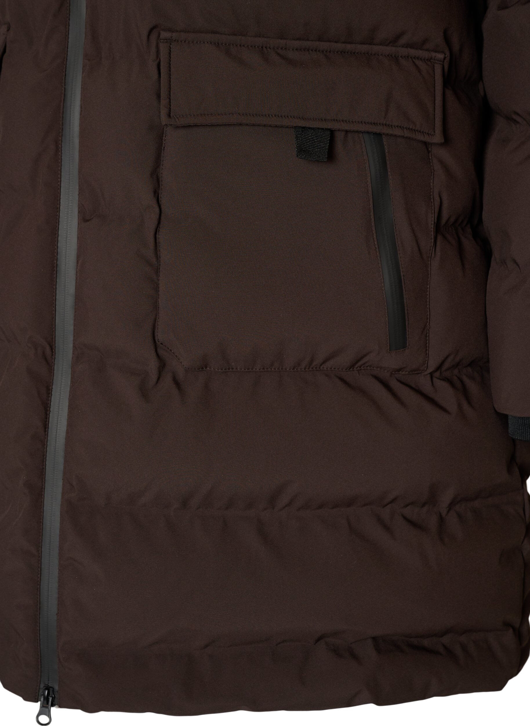 ZizziPufferjas met capuchon en zakken, Bruin, Packshot image number 3