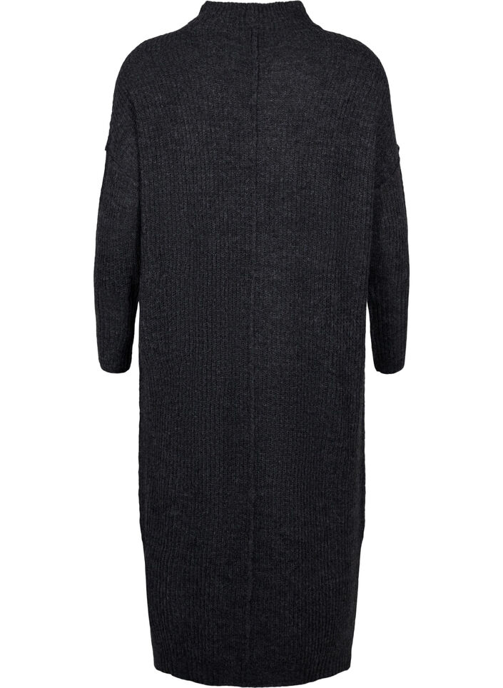 Lange oversized gebreide jurk met split, Grijs, Packshot image number 1