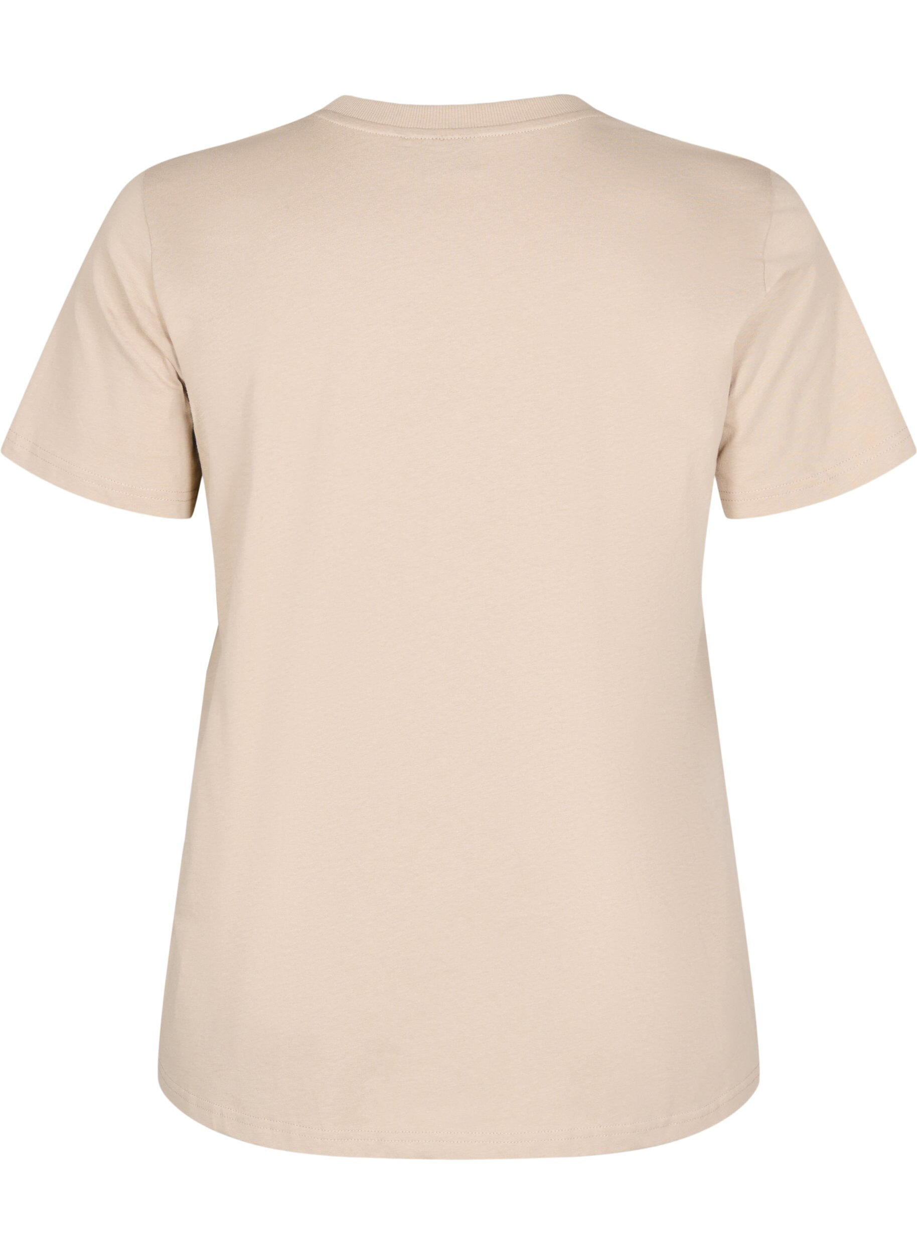 Zizzi Basic katoenen T-shirt met ronde hals, Beige, Packshot image number 1