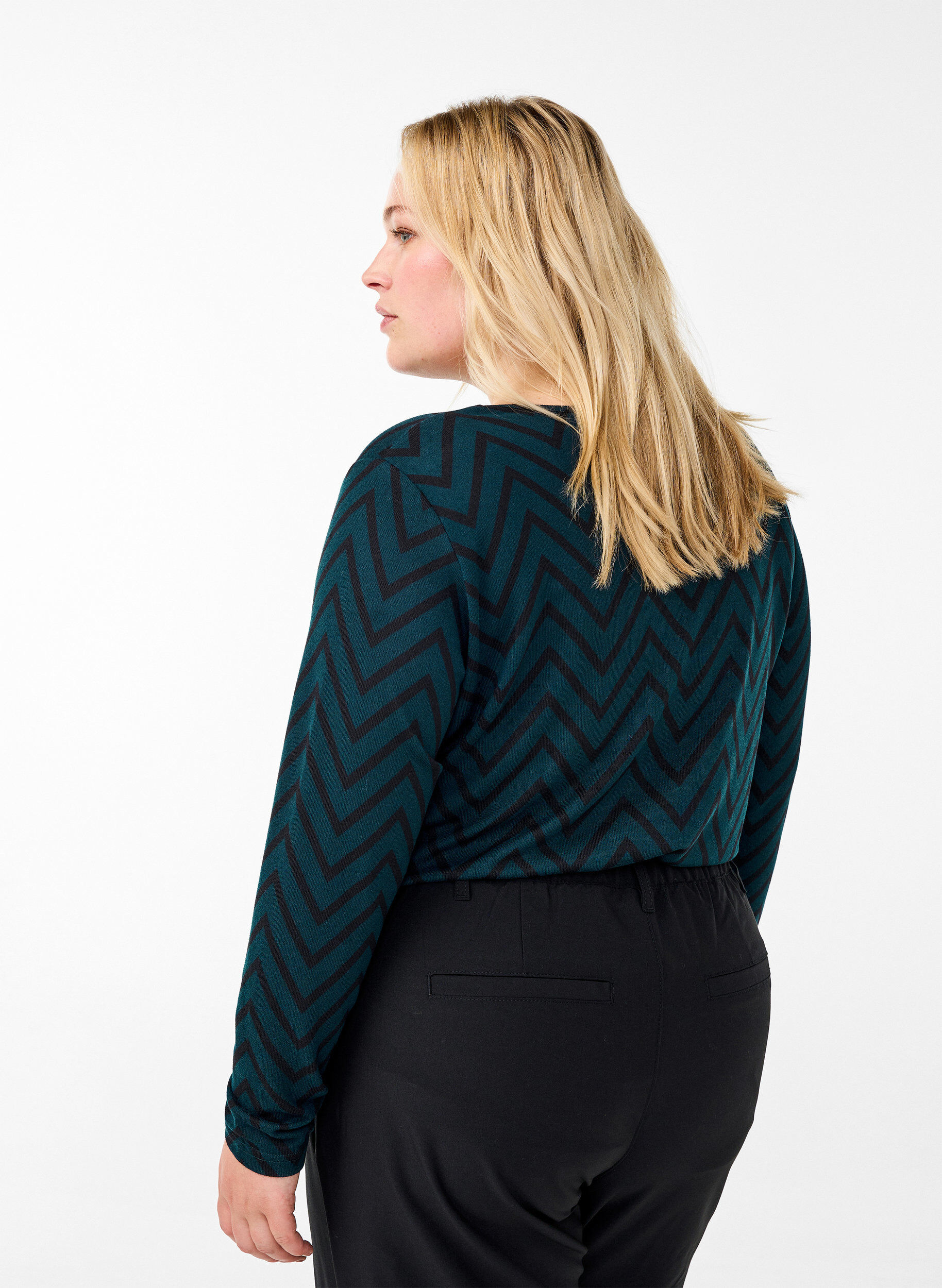 Zizzi Gedessineerde blouse met lange mouwen, Groen, Model image number 2