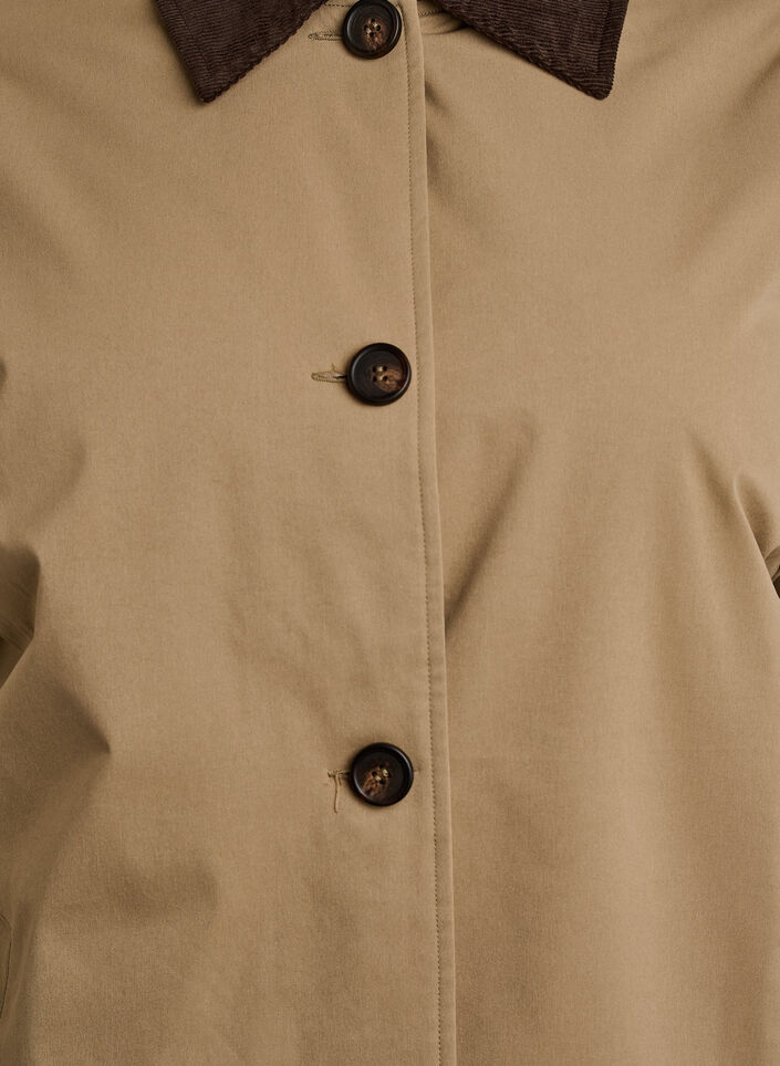 Halflange jas met corduroy kraag, Beige, Packshot