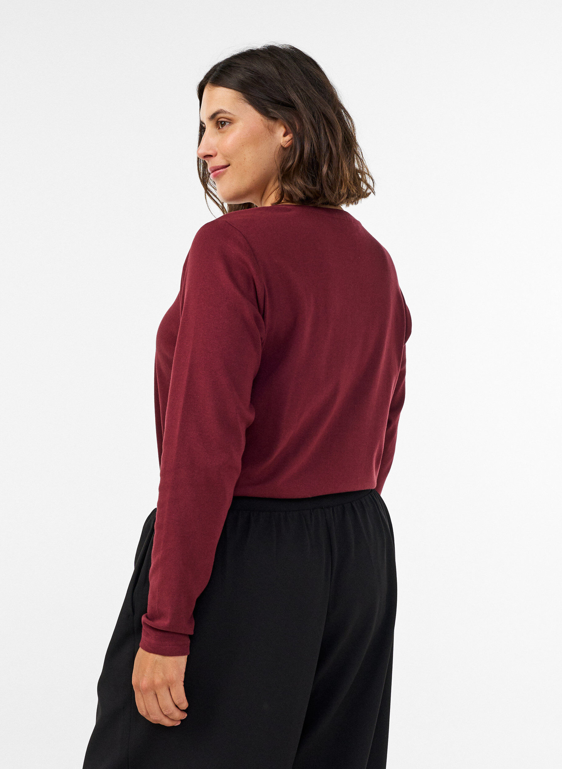 ZizziBasic T-shirt met lange mouwen en ronde hals, Rood, Model image number 2