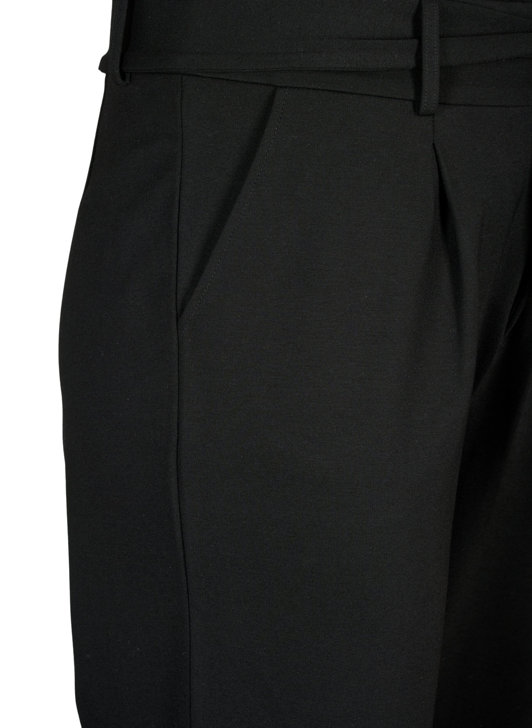 Zizzi Broek met hoge taille, ruches en trekkoord, Black, Packshot image number 2