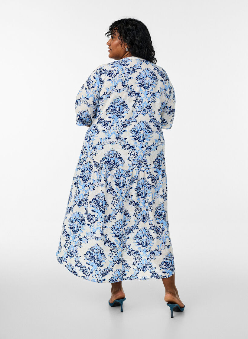 A-lijn midi-jurk met korte mouwen, Beige, Model image number 2