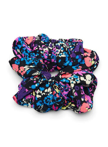 Scrunchie, Black Pink Flower, Packshot image number 0