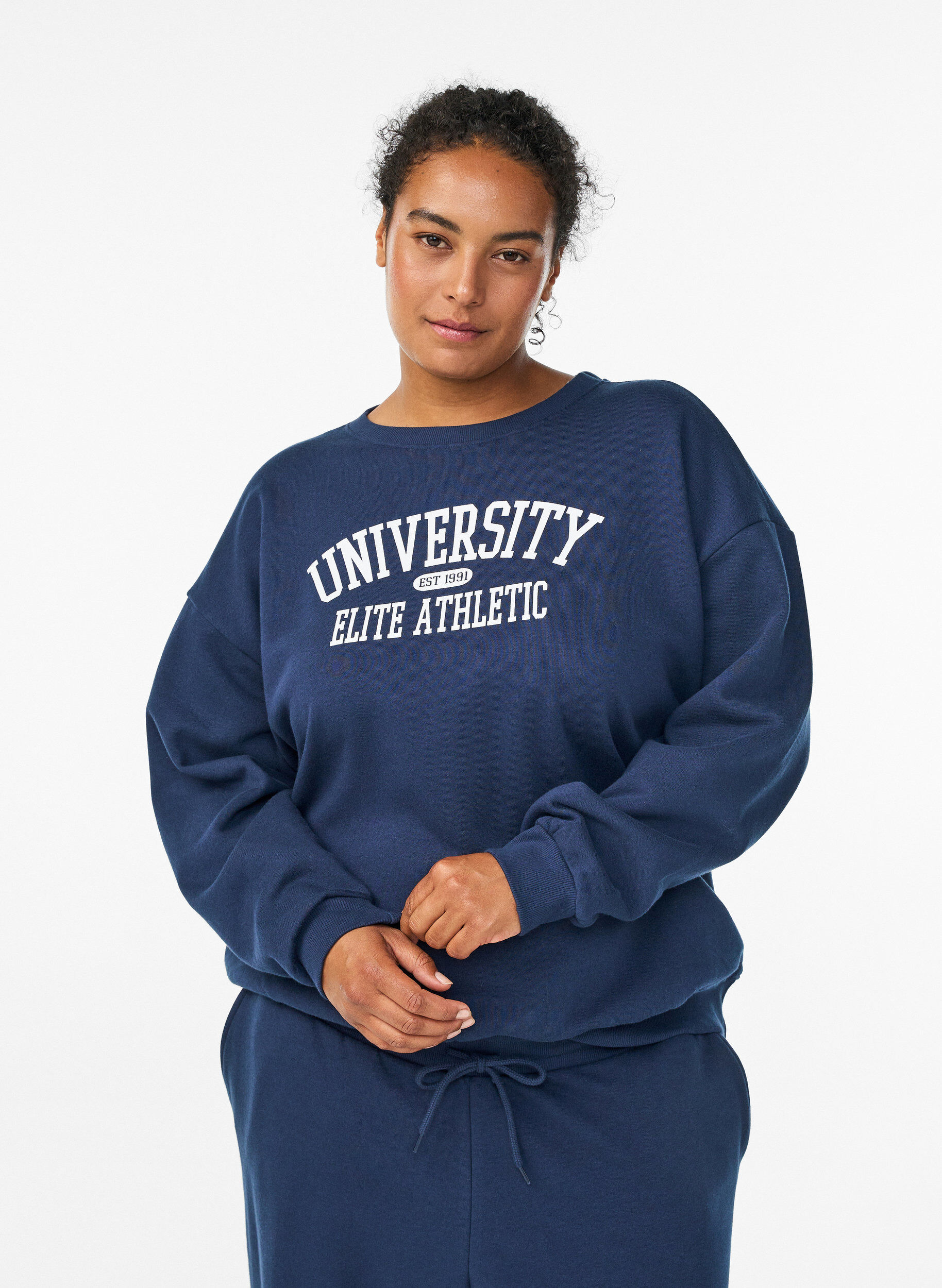 Zizzi Het sweatshirt met tekstprint, Blauw, Model image number 0