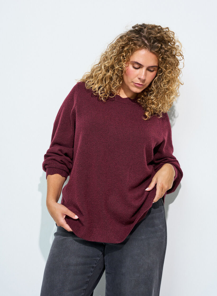 Gebreide blouse met golvende randen, Rood, Model image number 0