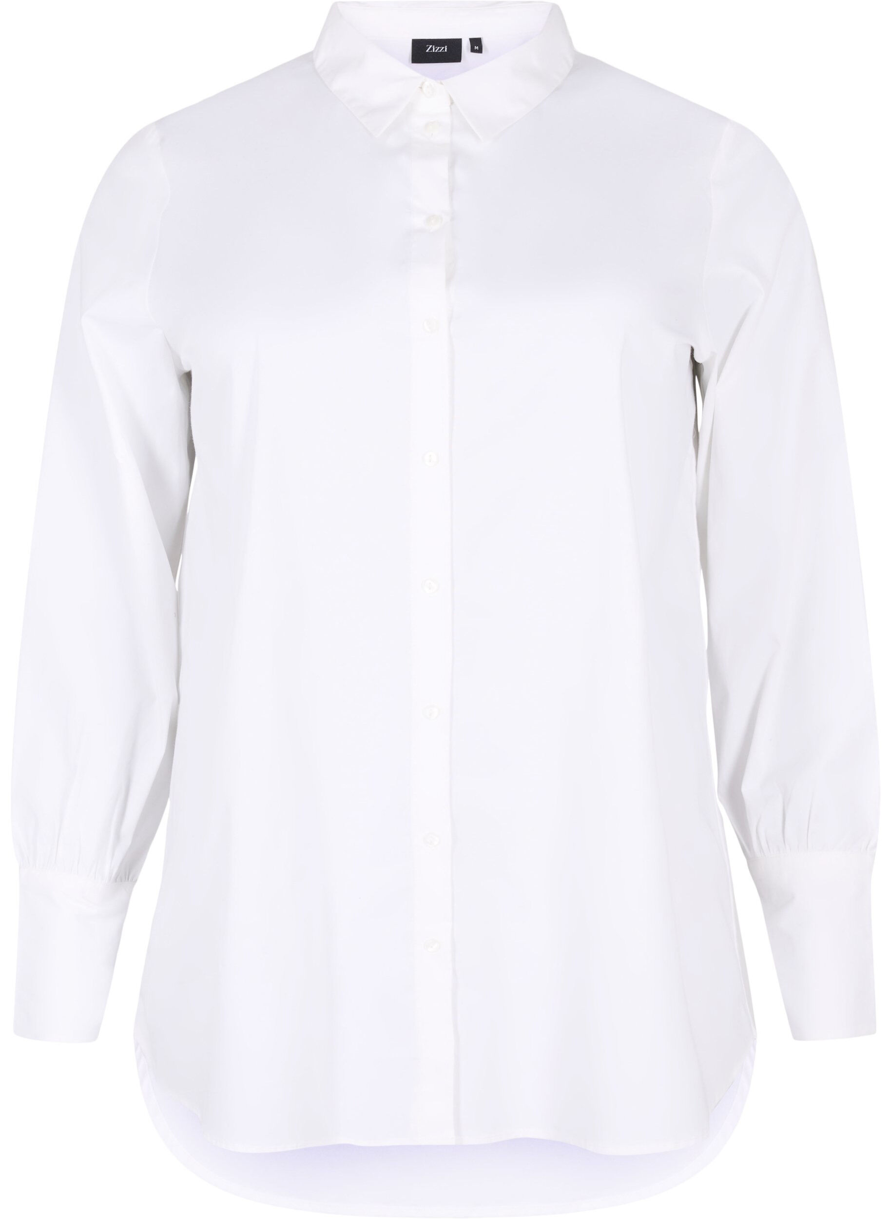 Zizzi Lange katoenen shirt, Bright White, Packshot image number 0