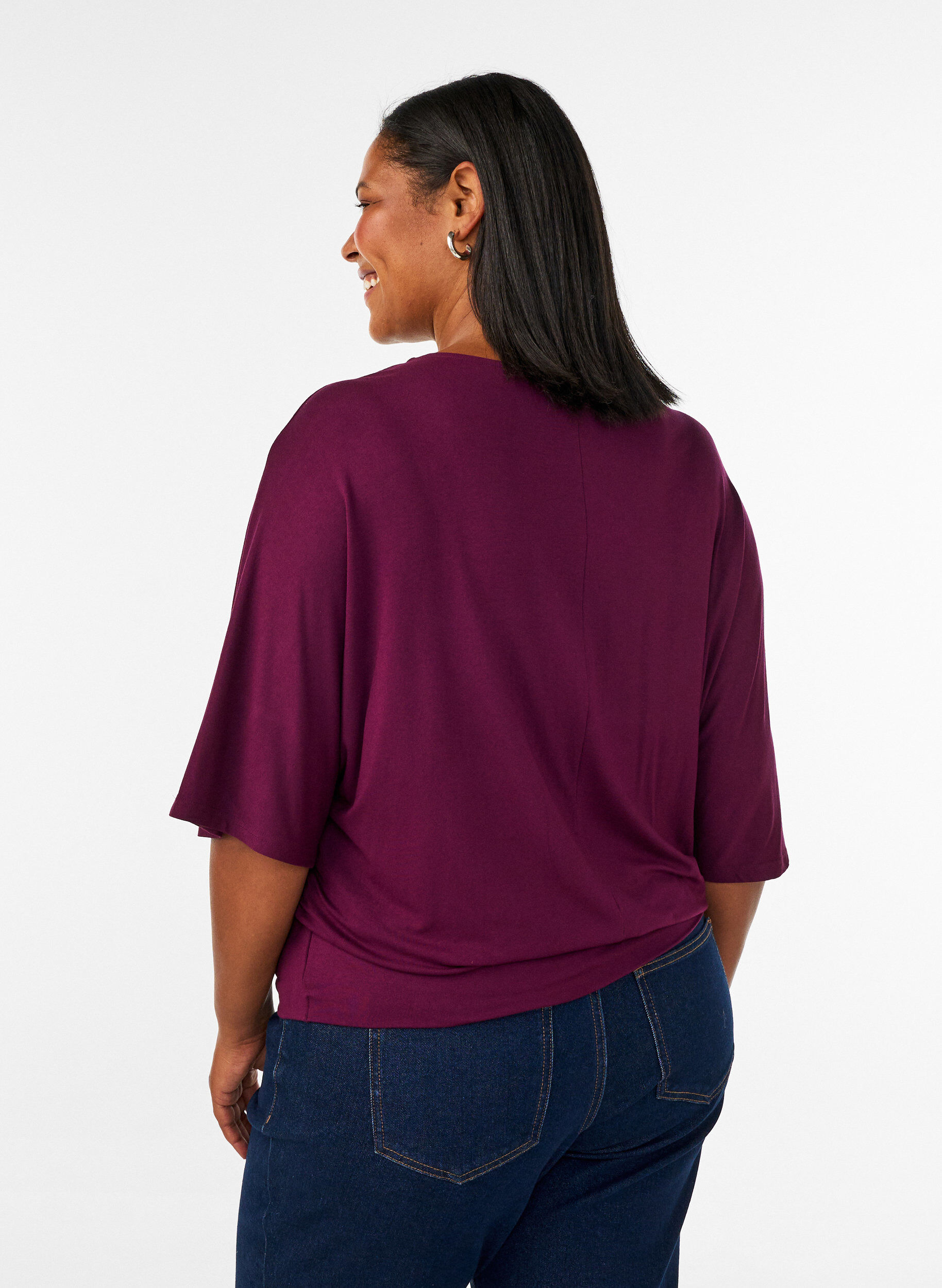 ZizziJersey blouse met halflange ballonmouwen, Paars, Model image number 2