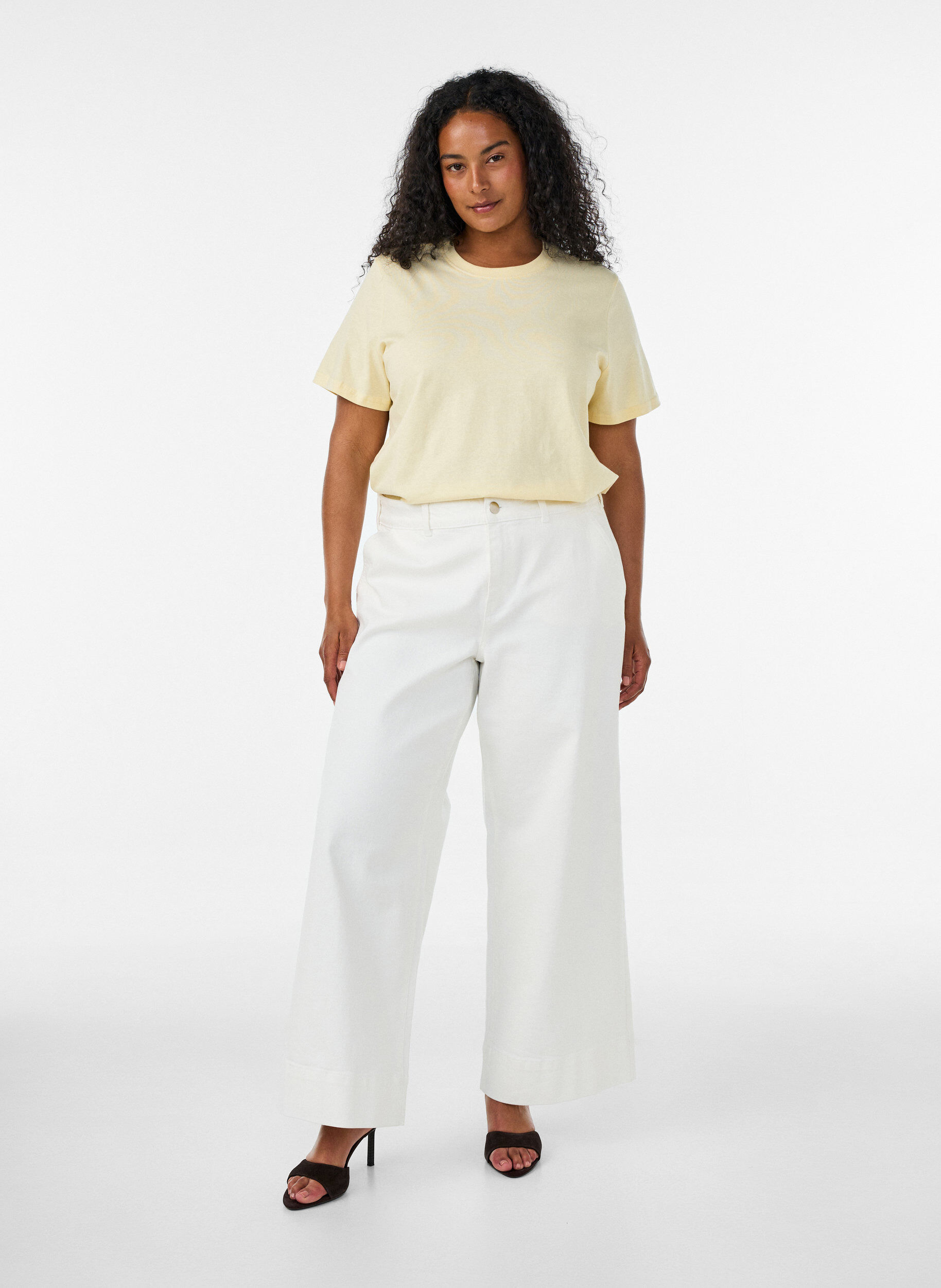 ZizziBasic katoenen T-shirt met ronde hals, Geel, Model image number 1
