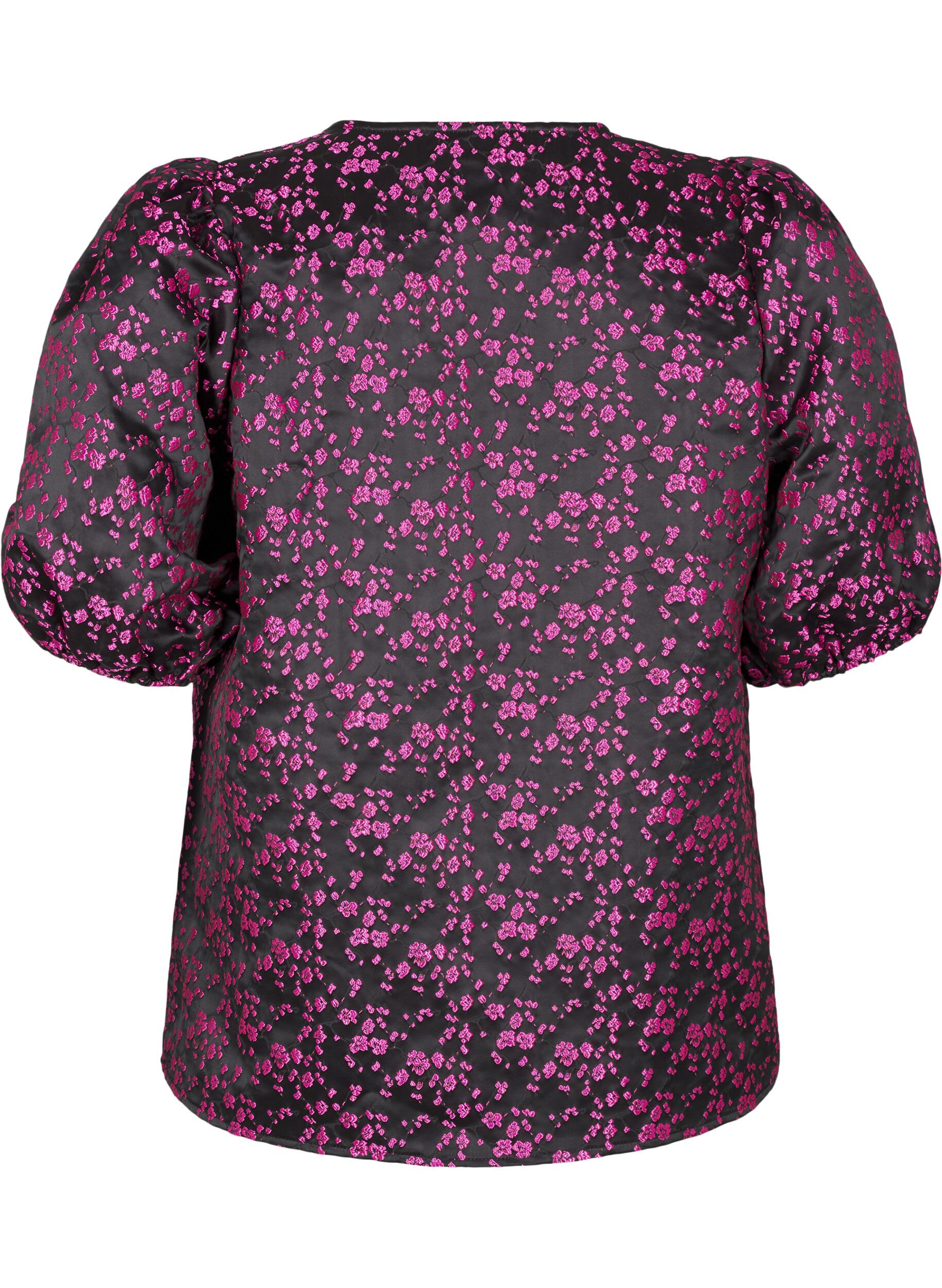 Zizzi Geborduurde blouse met korte mouwen, Zwart, Packshot image number 1