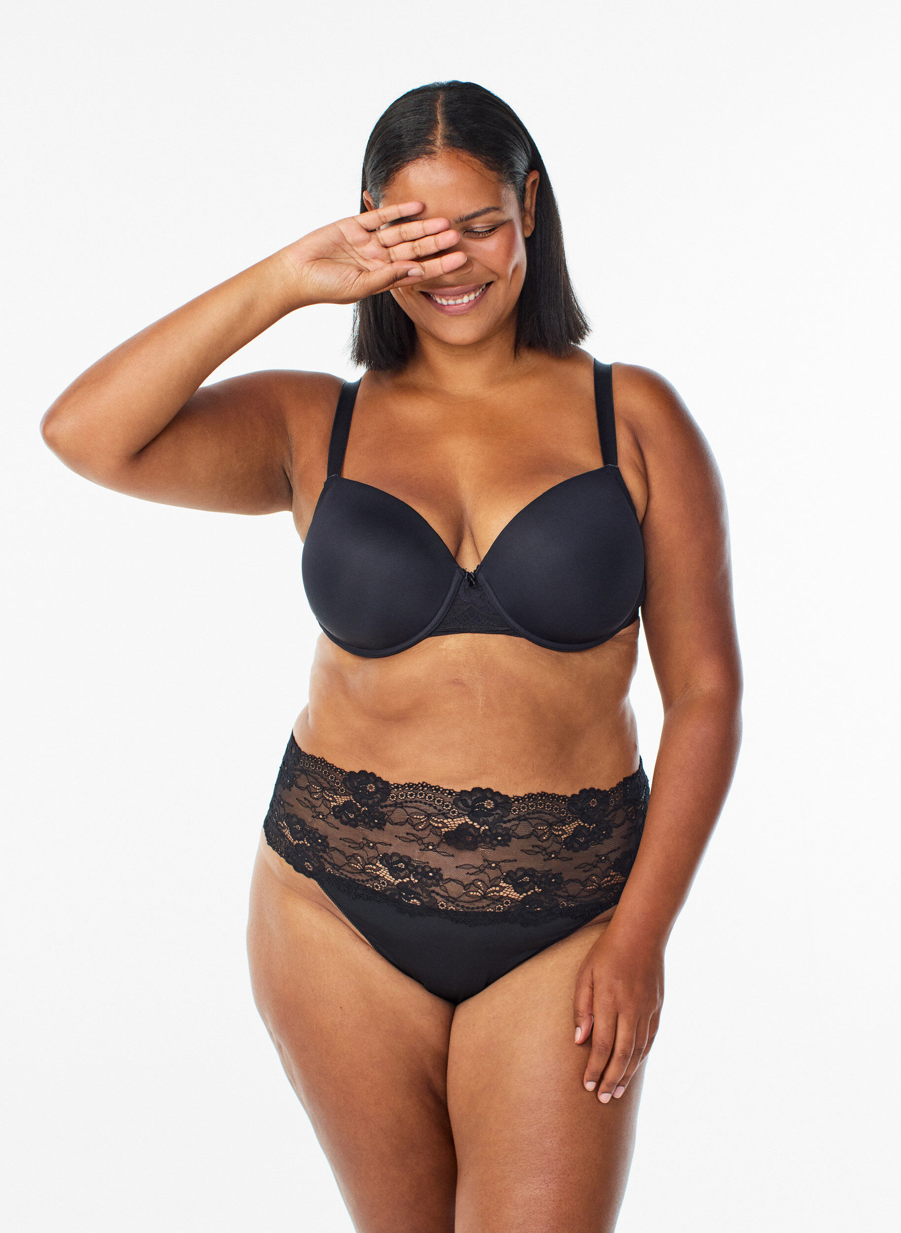 2-pack string met brede kanten rand, Zwart, Model