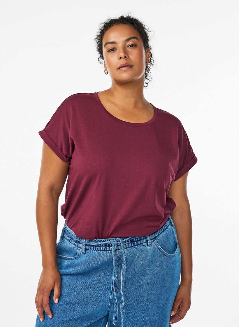 T-shirt met korte mouwen van katoenmix, Rood, Model image number 0