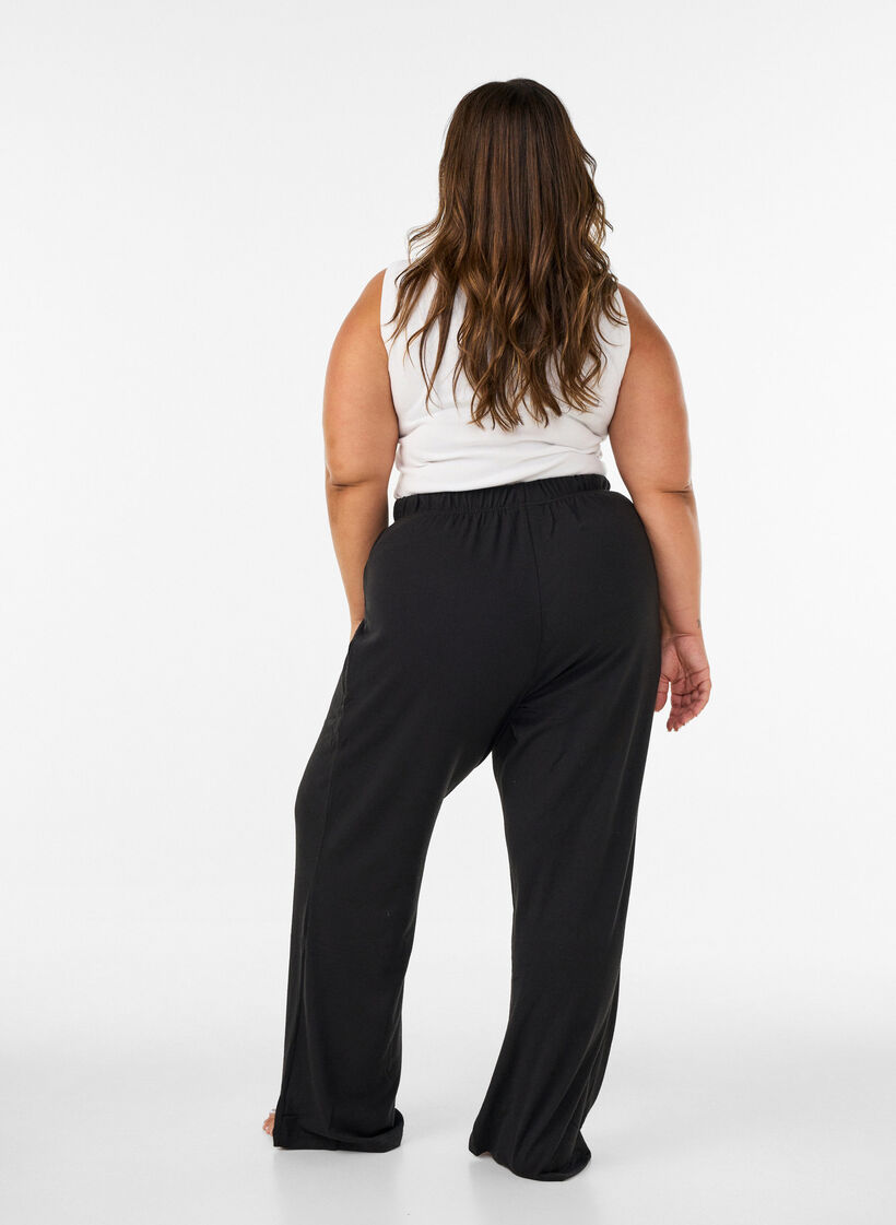 High waist jerseybroek met wijde pijpen, Zwart, Model image number 2