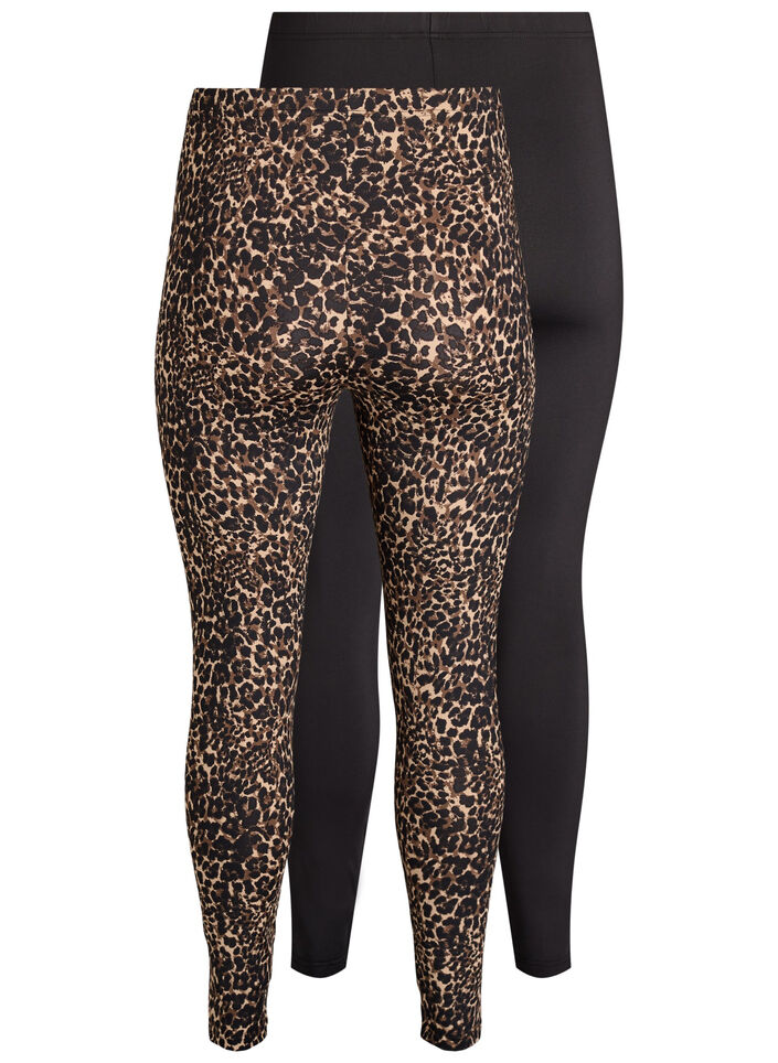 2-pack lange leggings met een normale taille, Zwart, Packshot image number 1
