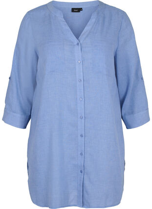 Lange blouse met 3/4 mouwen en v-hals, Ultramarine, Packshot image number 0