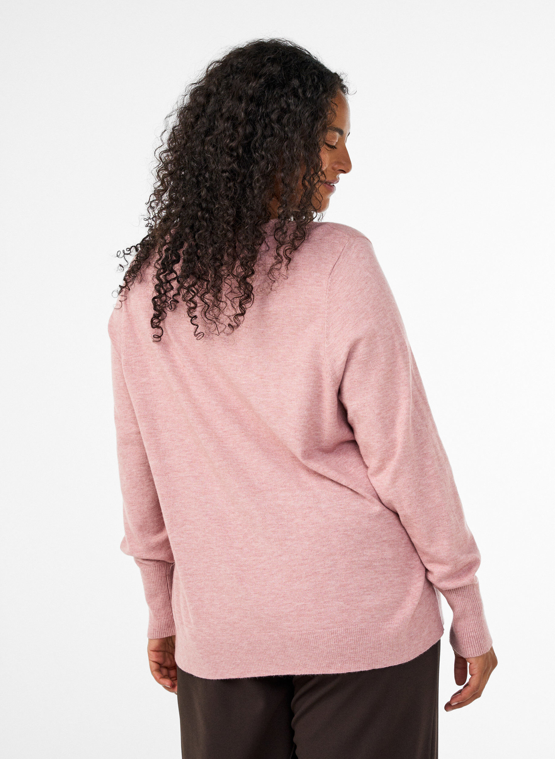 ZizziGebreide blouse met ronde hals, Roze, Model image number 2