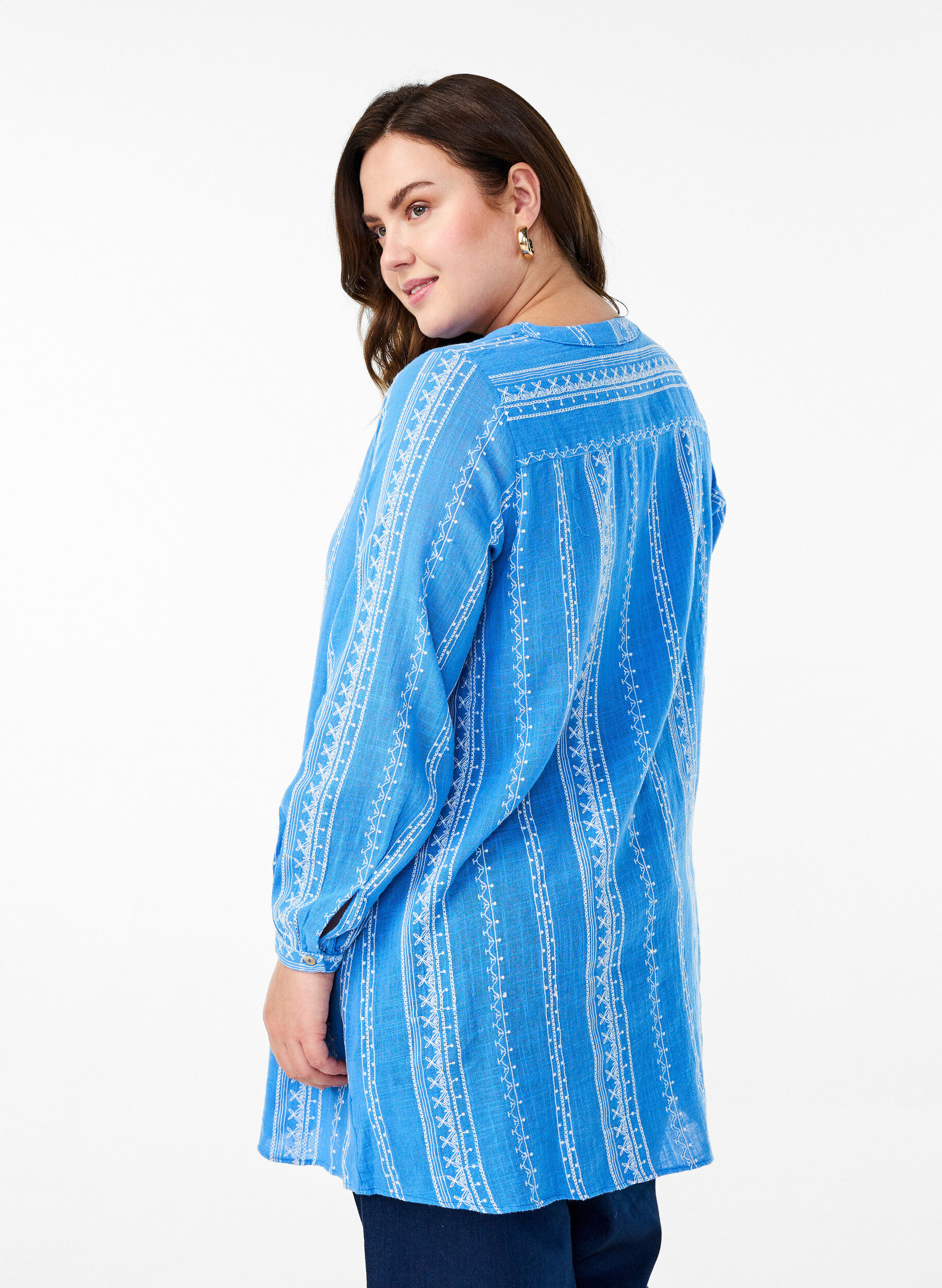 Zizzi Tunic met geborduurd patroon, Blauw, Model image number 2