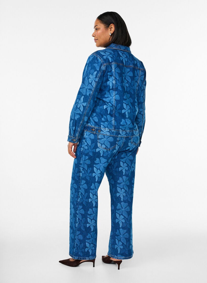 Myra jeans in bloemen denim met een Wide fit, Blauw, Model image number 1