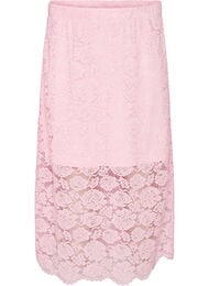 Kanten midirok met een elastische tailleband, Roze