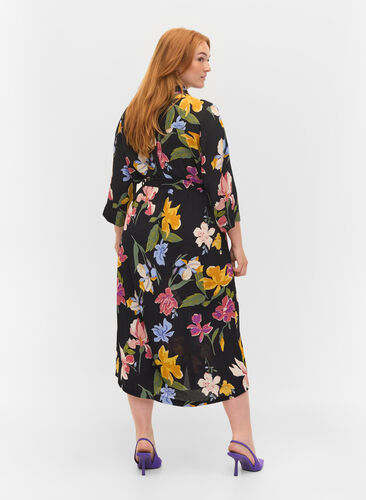 Midi-jurk met 3/4 mouwen en print, Big Flower AOP, Model image number 1