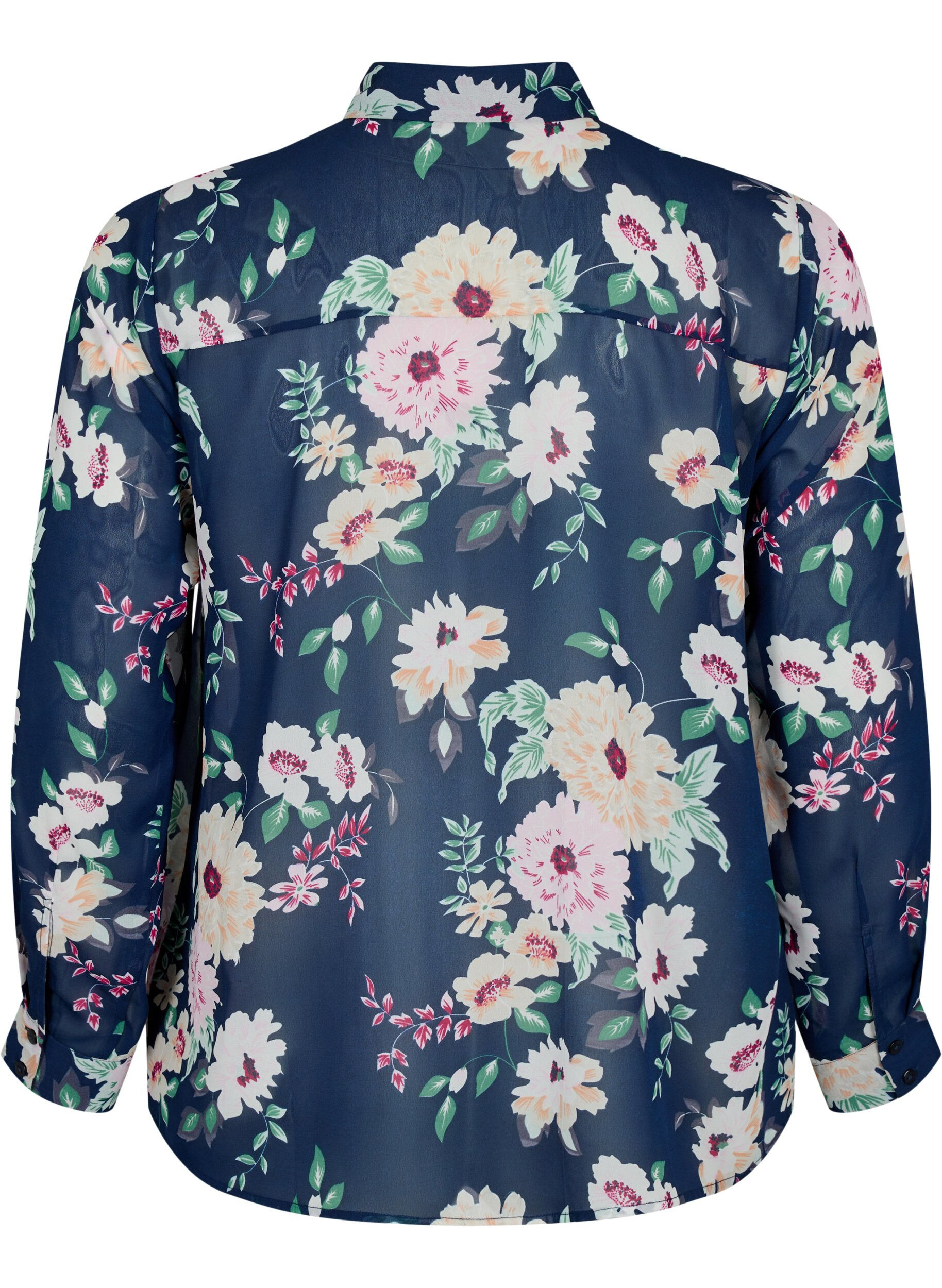 Zizzi FLASH - Shirt met lange mouwen en bloemenprint, Navy Flower, Packshot image number 1