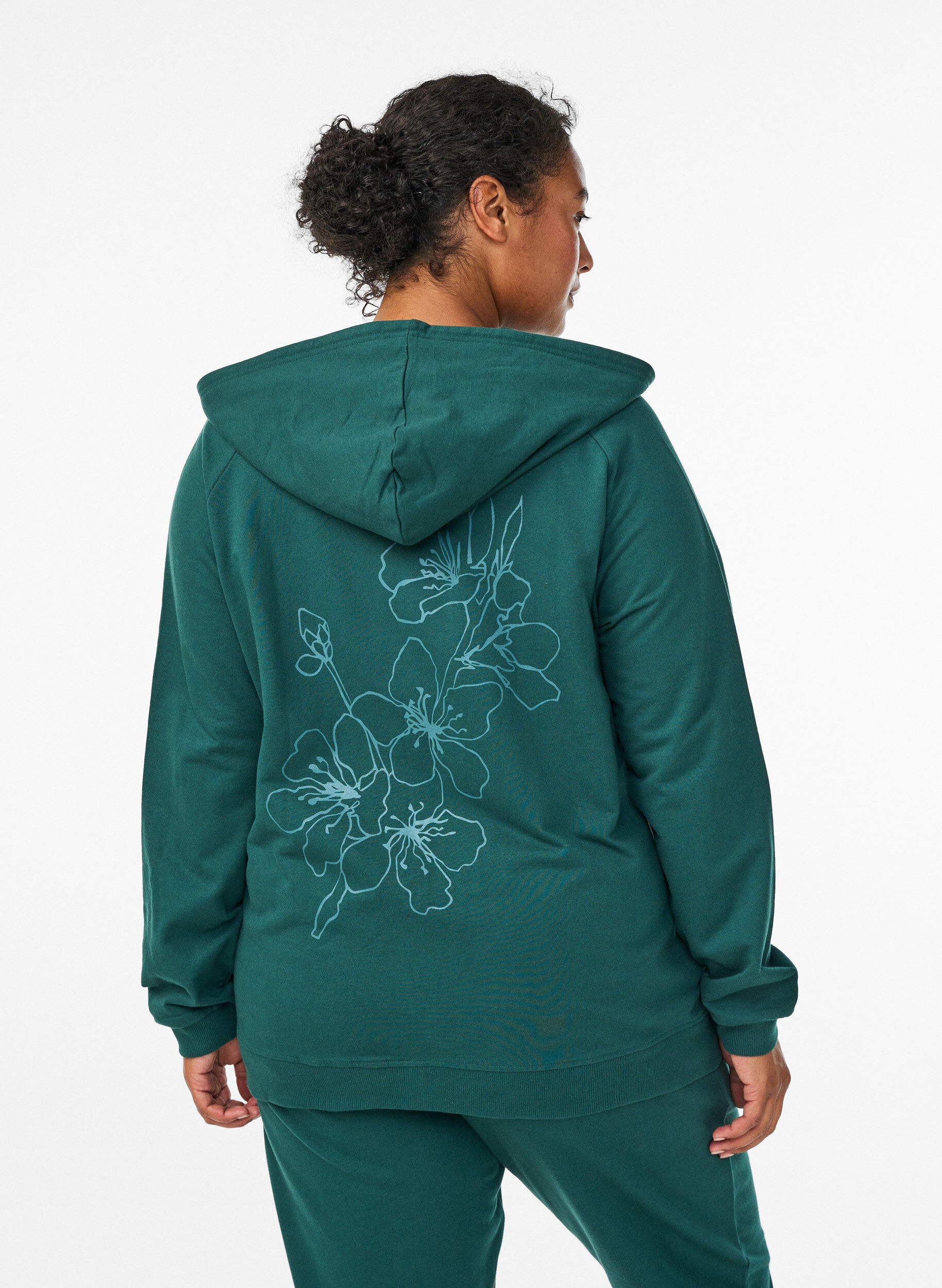 Zizzi Hoodie met ritssluiting en achterkant print, Groen, Model image number 2