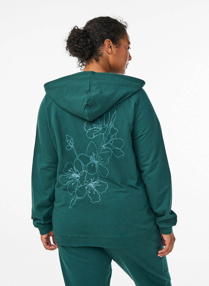 Hoodie met ritssluiting en achterkant print, Groen, Model image number 2