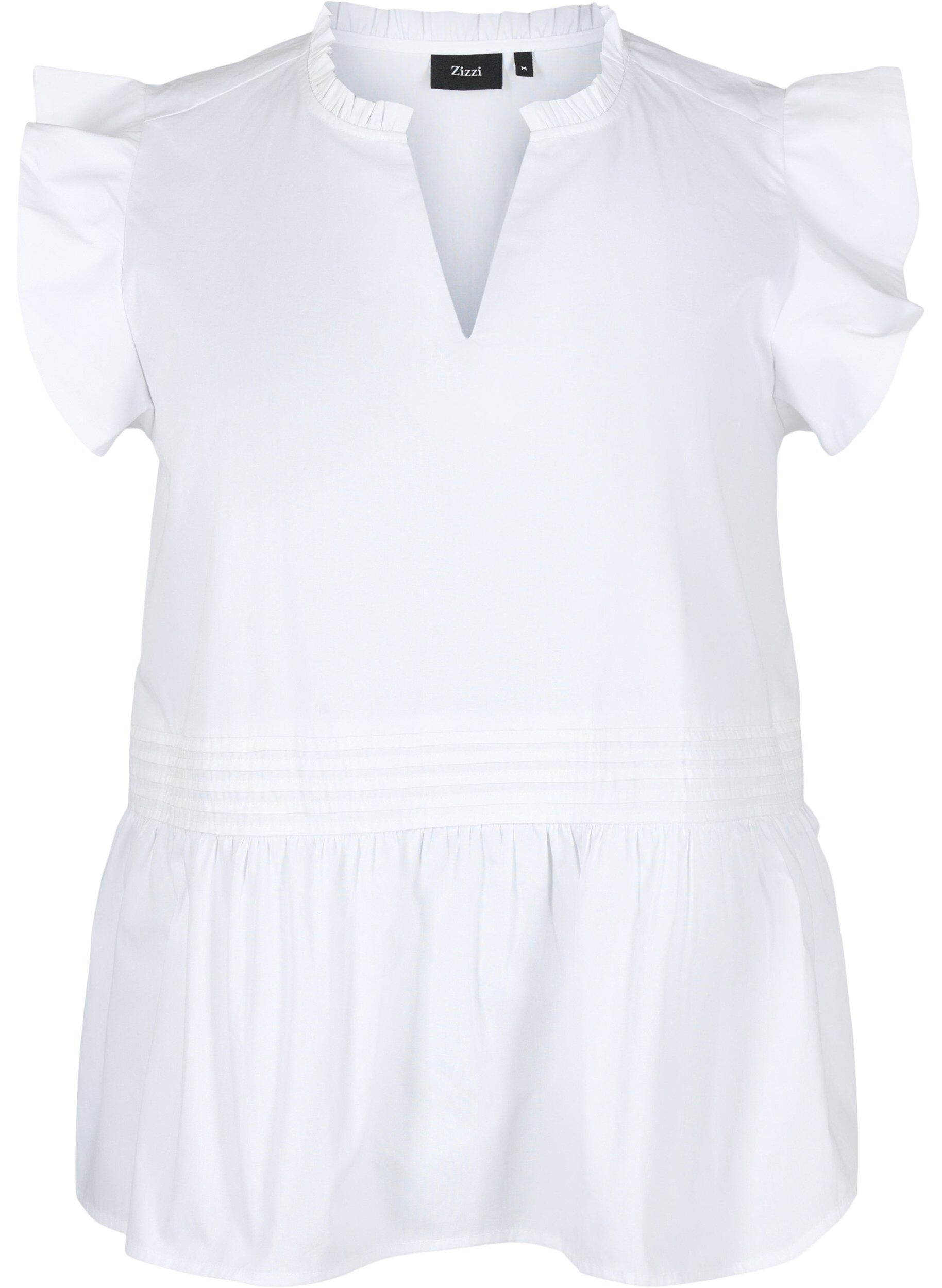 Zizzi Mouwloze top met pin-tuck en ruches, Wit, Packshot image number 0