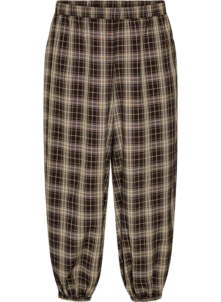 Geruite ballonbroek met hoge taille, Groen, Packshot image number 0
