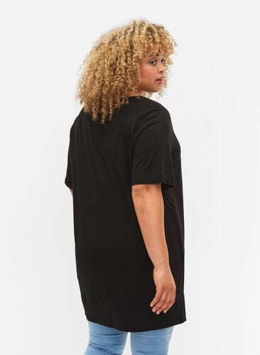 Effen kleur oversized v-hals t-shirt, Black, Model image number 1