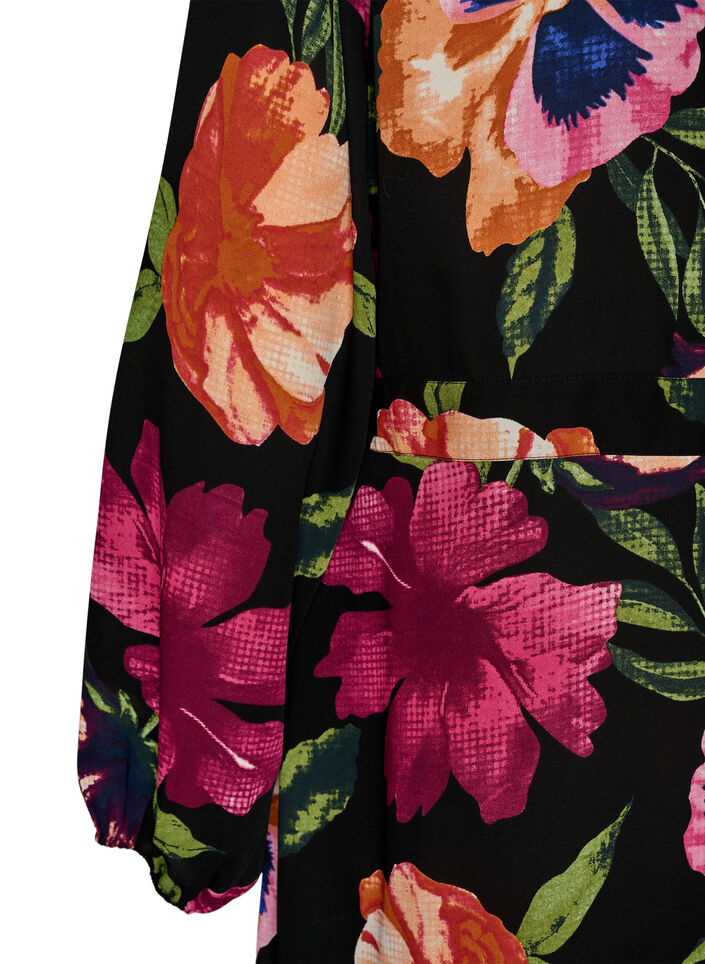 Maxijurk met overslaghals en lange mouwen, Zwart, Packshot image number 3
