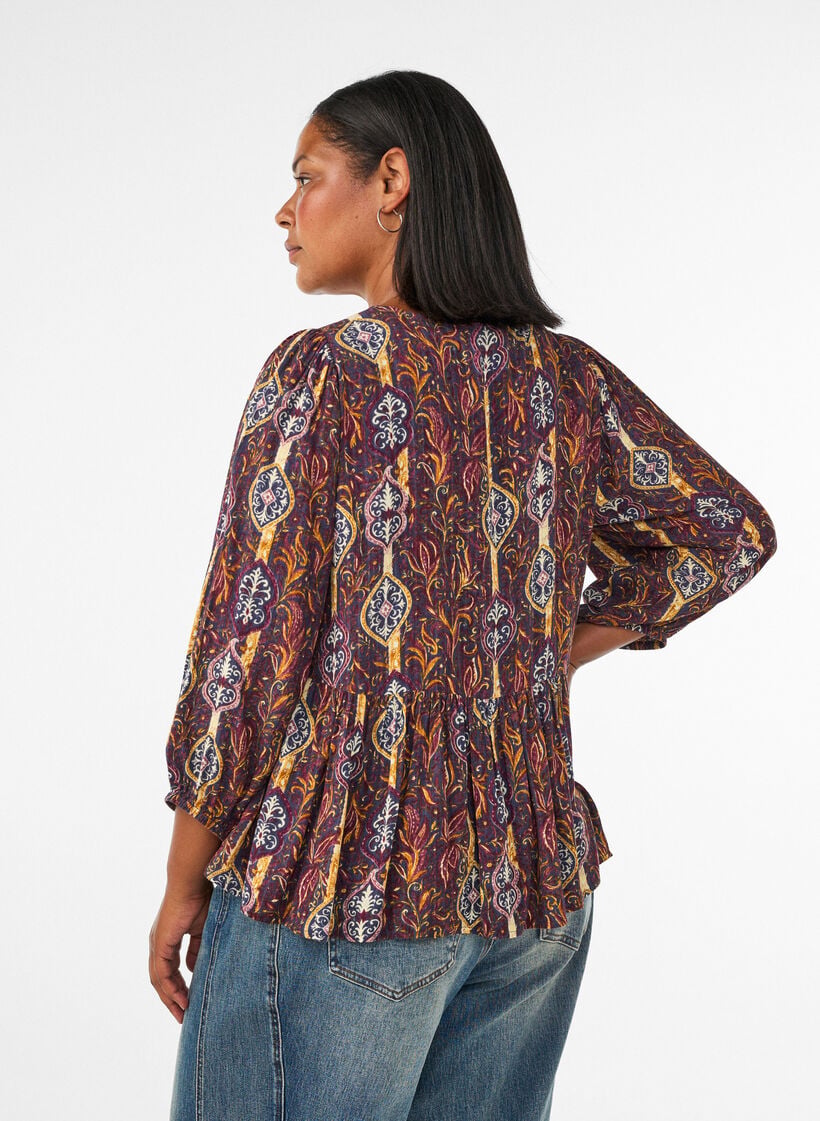 Blouse met paisleyprint en kanten detail, Paars, Model image number 2