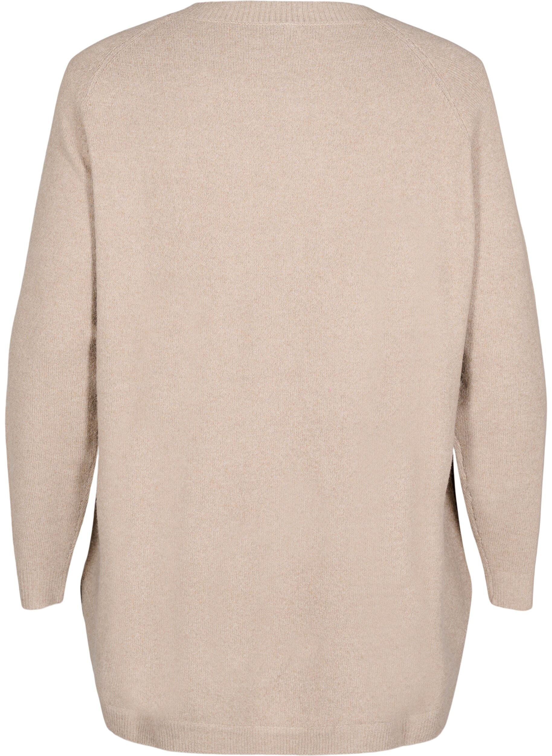 Zizzi Lange gebreide blouse met knoopdetail aan de zijkant, Simply Taupe Mel., Packshot image number 1