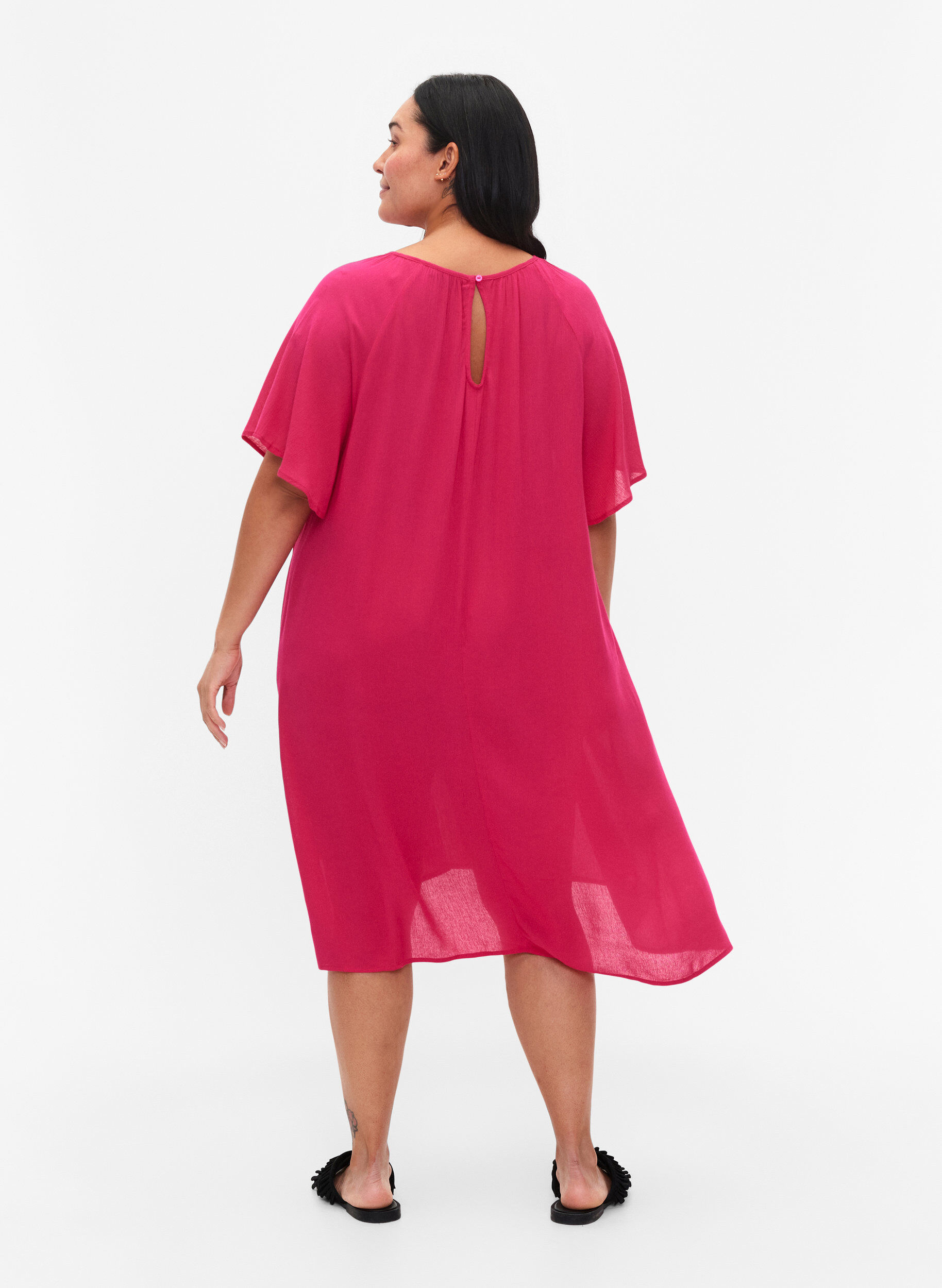 Zizzi Jurk van viscose met korte mouwen, Bright Rose, Model image number 1