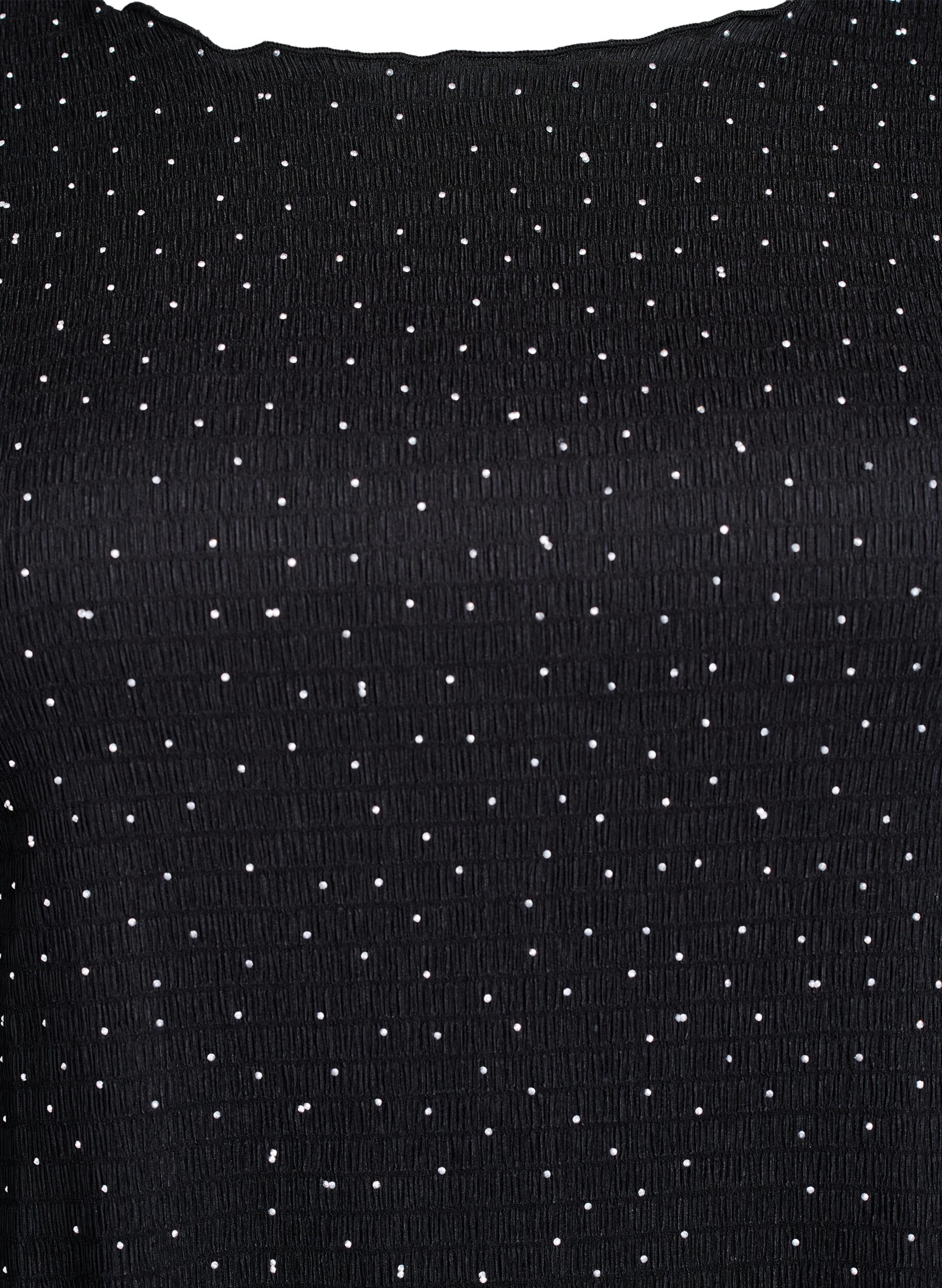 Zizzi Jurk met strassteentjes en geschulpte randen, Zwart, Packshot image number 2