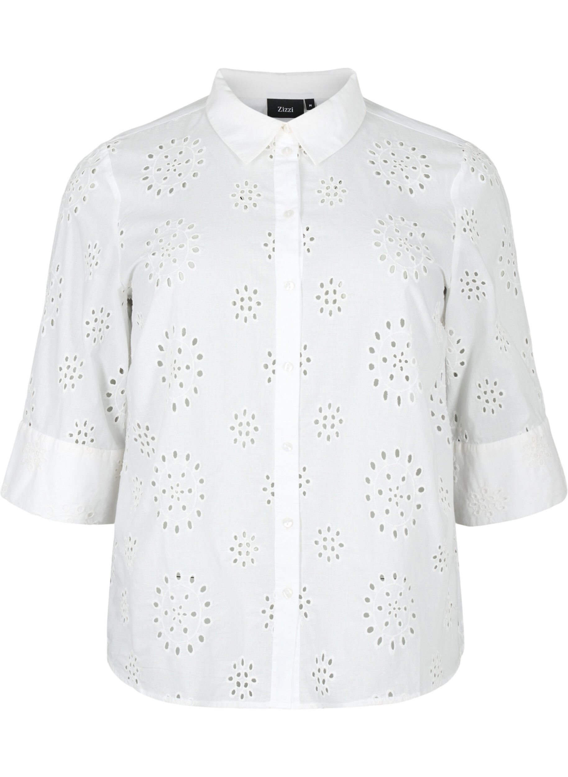 Zizzi Shirtblouse met Engels borduurwerk en 3/4-mouwen, Bright White, Packshot image number 0