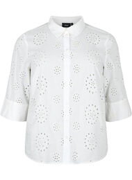 Shirtblouse met Engels borduurwerk en 3/4-mouwen, Bright White