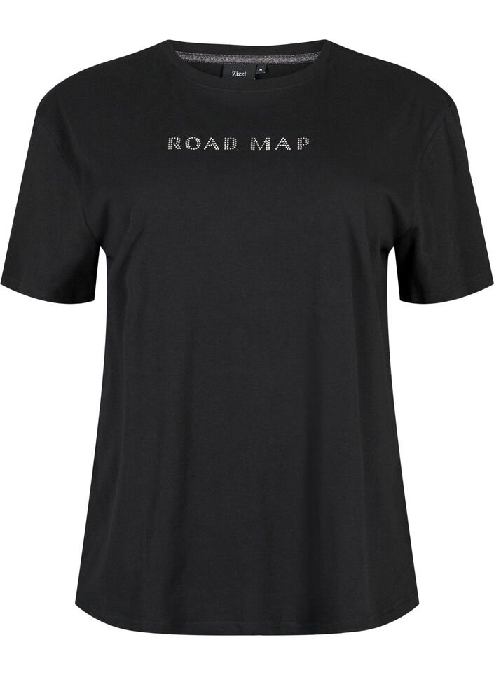 T-shirt in biologisch katoen met similistenen, Black, Packshot image number 0